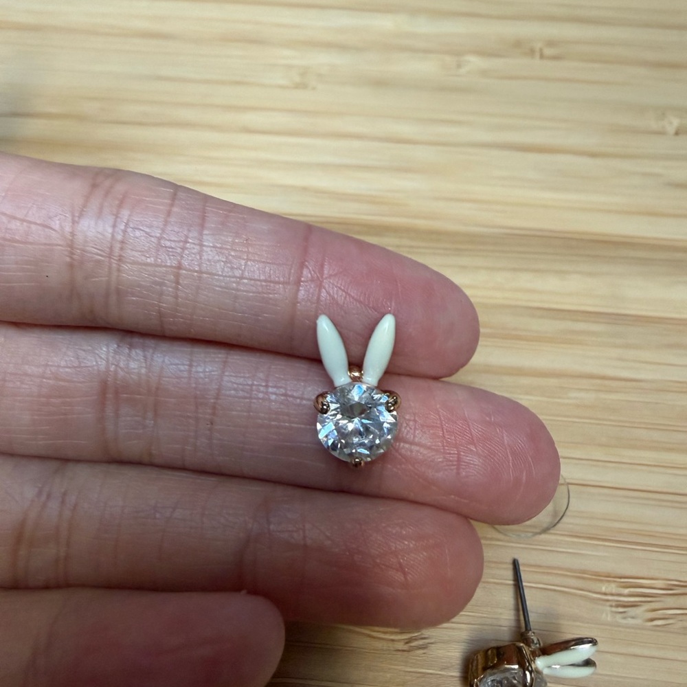 Francesca's Collections Bunny Stud Earrings in White and Clear Crystal